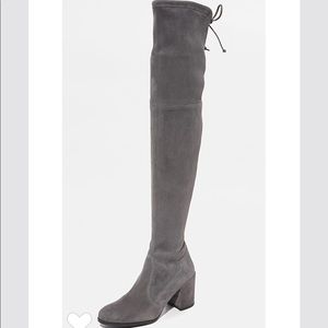 Stuart Weitzman Tieland Block Heel Charcoal Grey Over-the-Knee Thigh High Boots